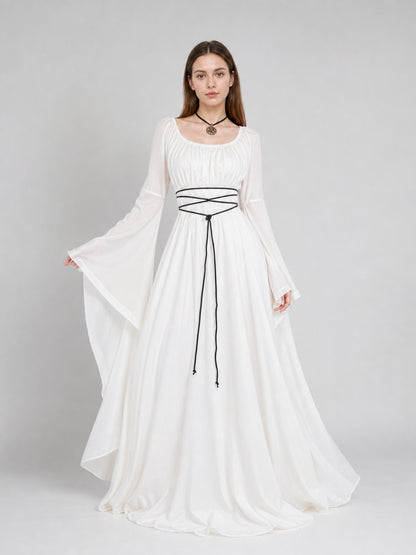 White Long Dress with Black Lacing