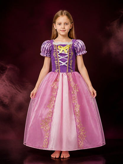 Little Girls' Rapunzel Cinderella Princess Halloween Costume Dress, Purple Pink