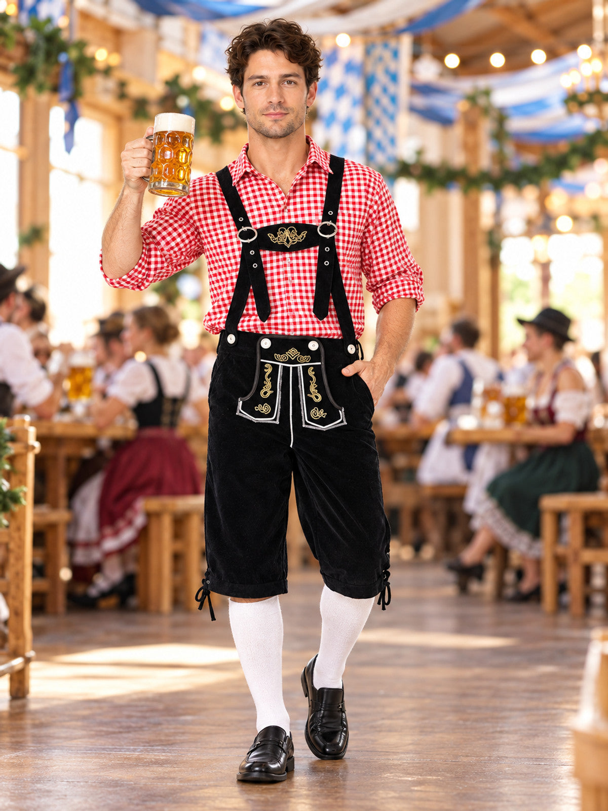 Oktoberfest Costume: Plaid Shirt, Suspender Pants