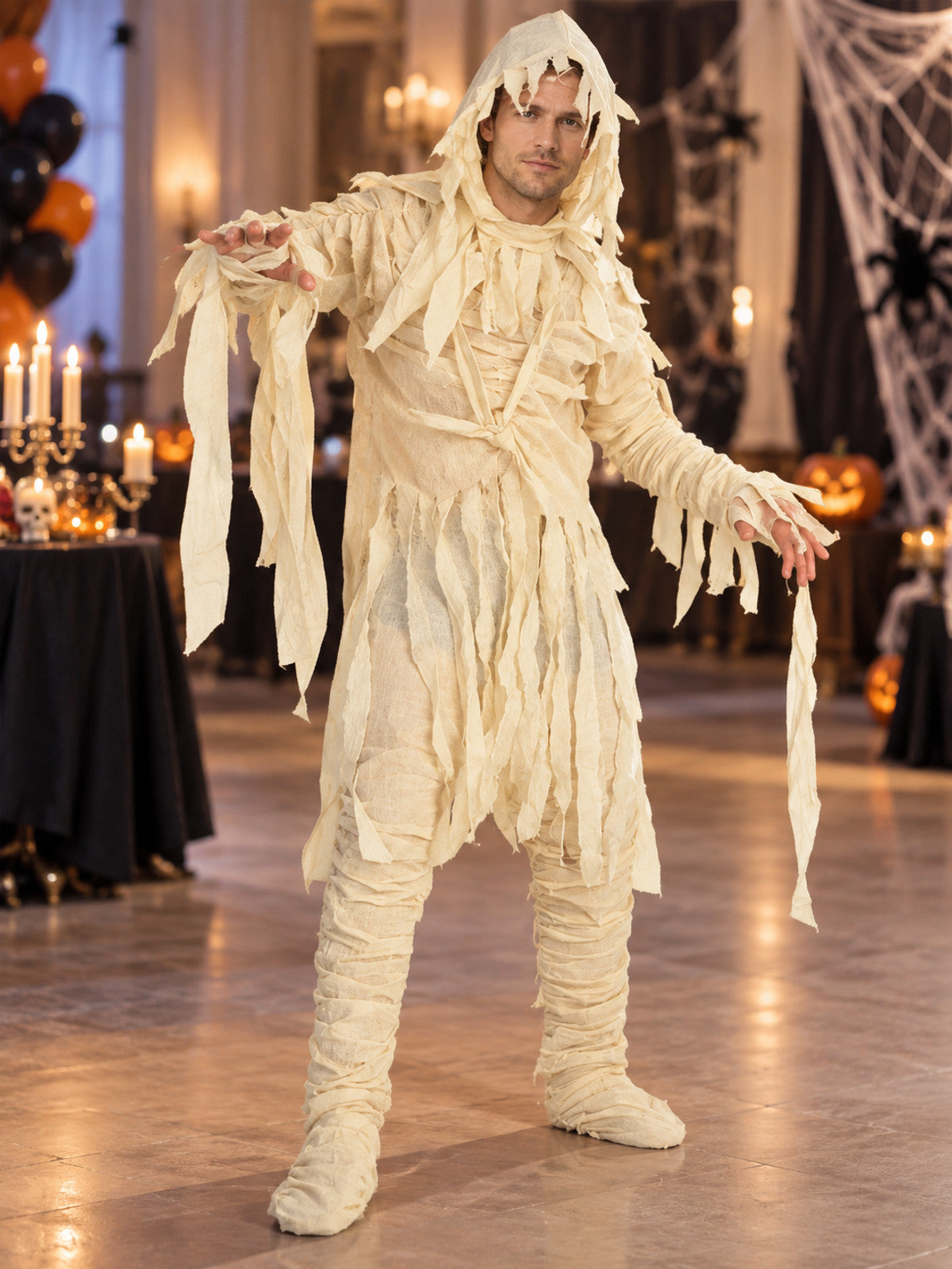 Adult Mummy Costume with Hood, Light Beige