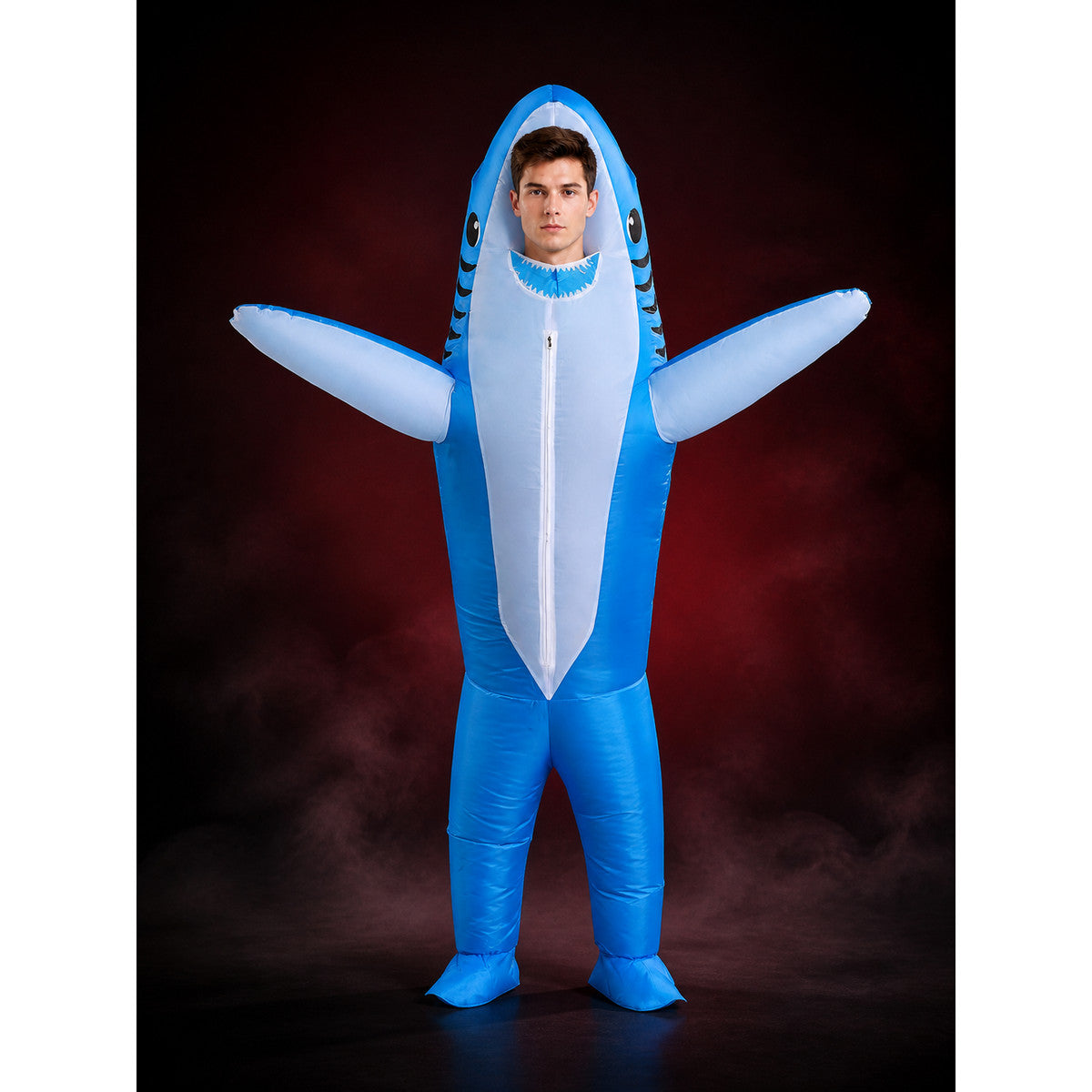 Adult Shark Inflatable Costume, Blue White Fins Bodysuit Halloween Party Outfit main product view