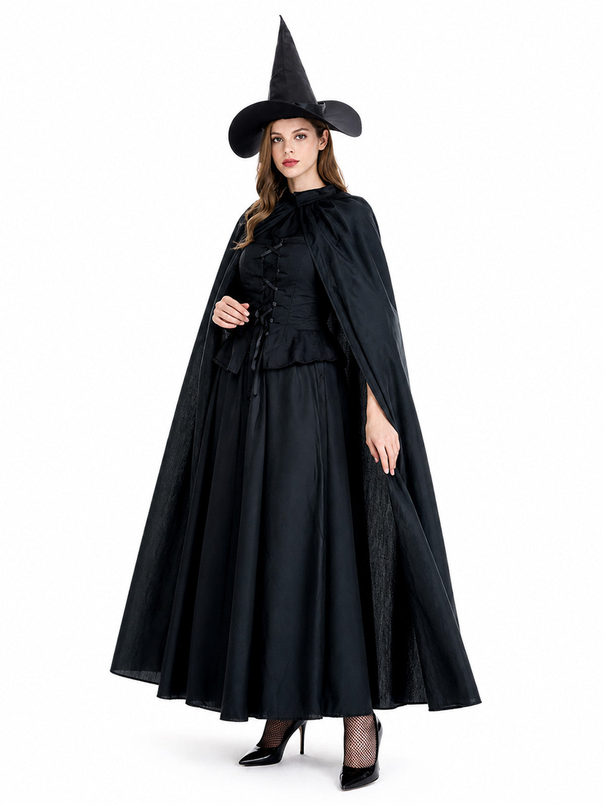 Black Carnival Costume with Cape and Pointed Hat Costume Capes detail