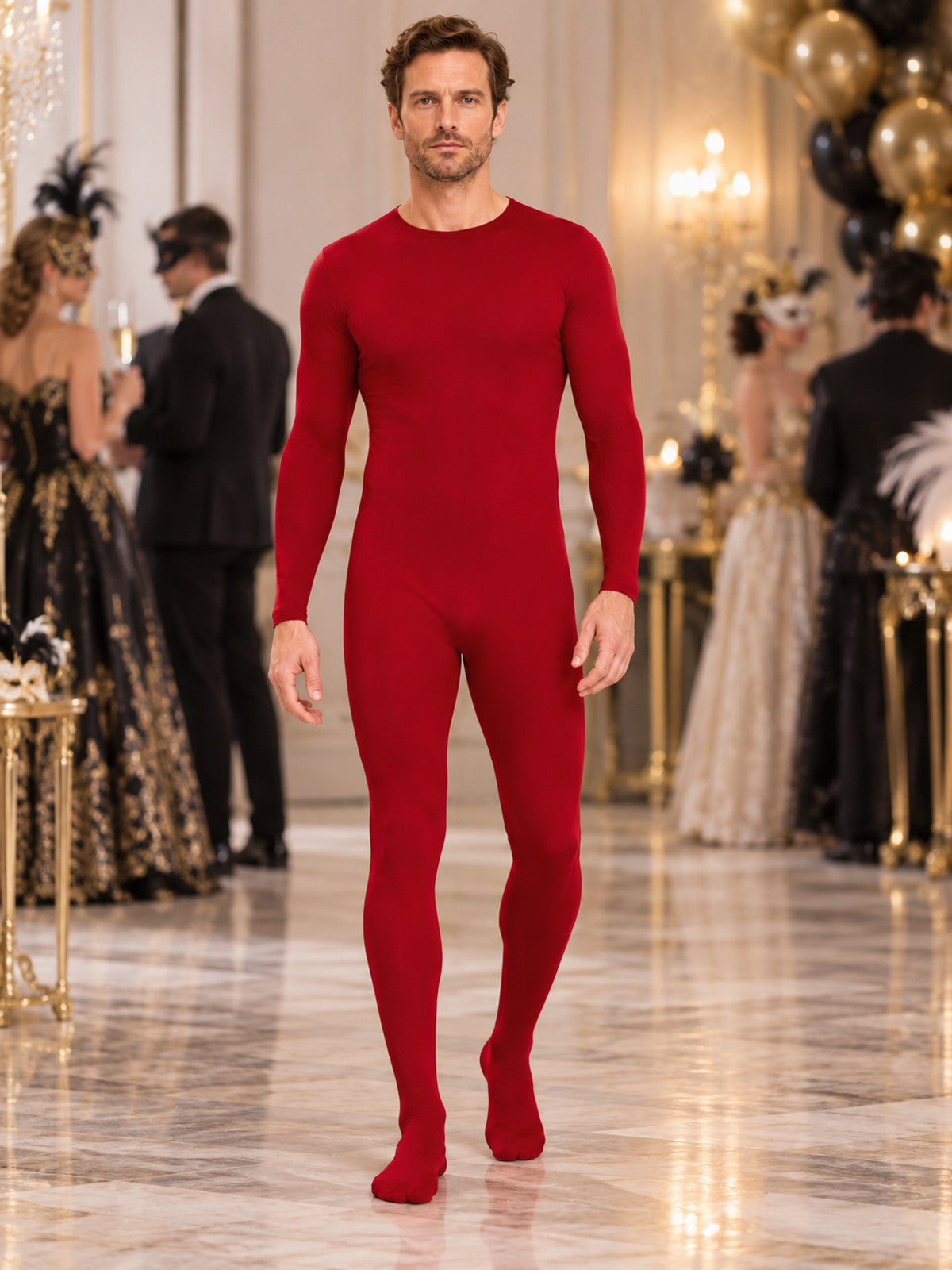 Red form-fitting jumpsuit made of milk silk