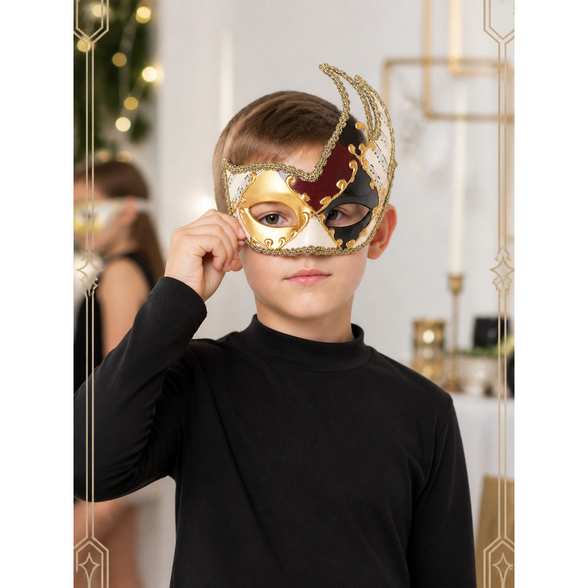 Black-and-White Carnival Mask with Red and Gold lifestyle view