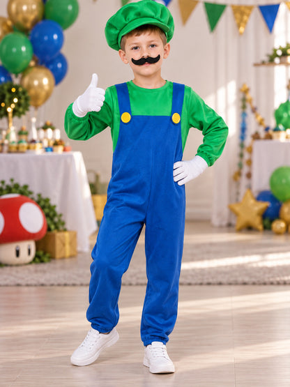 Kids' Carnival Costume Green Jumpsuit with Mustache