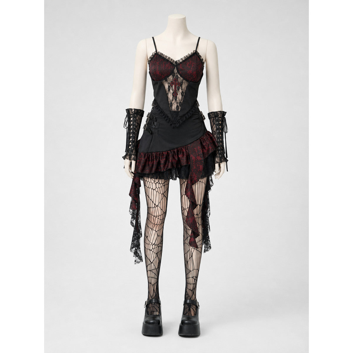 Gothic cosplay dress with lace and ruffles