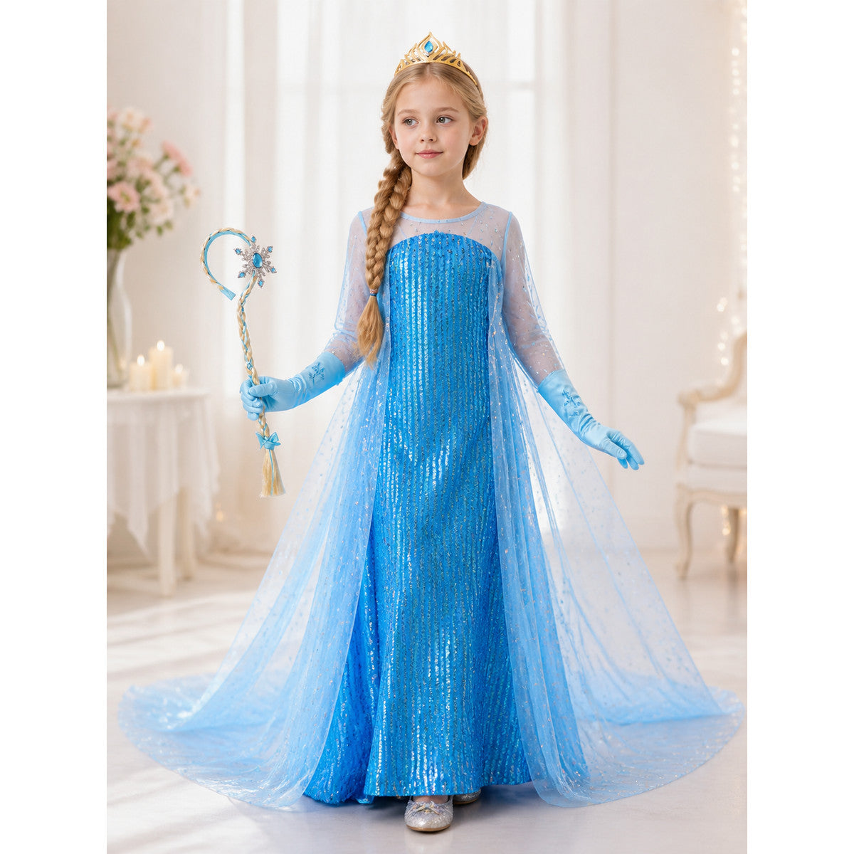 Snow Queen Carnival Costume with Sequins and Train lifestyle view