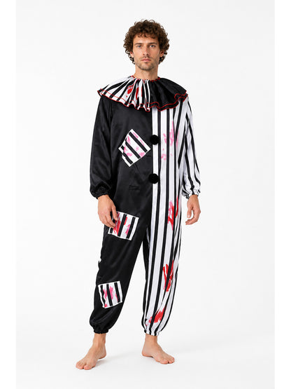 Striped Clown Jumpsuit with Ruffled Collar