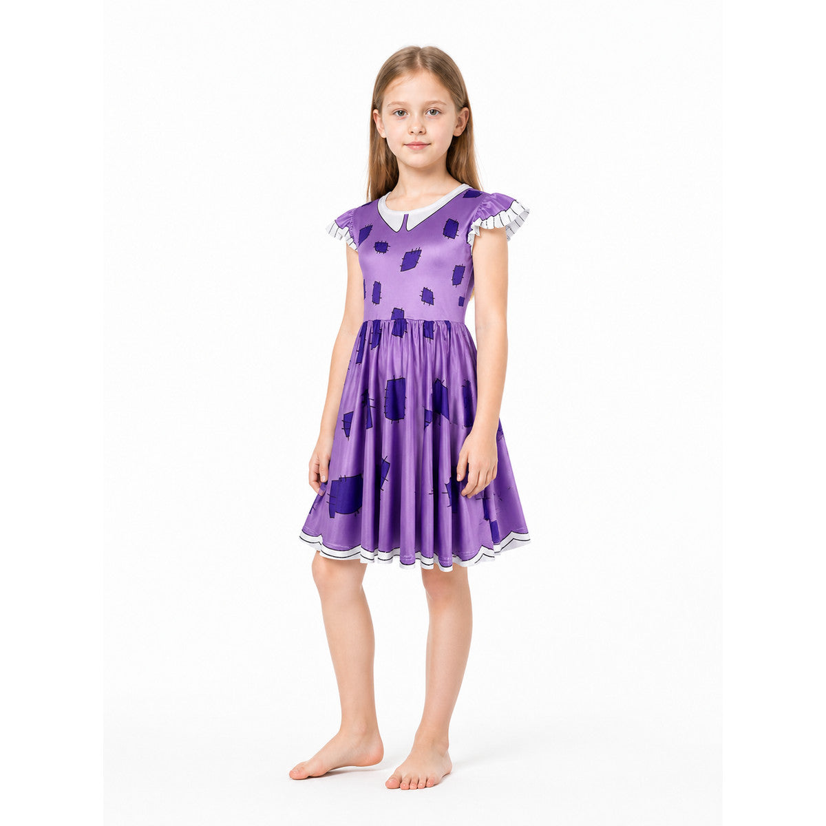 Pomni the Clown Cosplay Dress: Purple with White Ruffles Costume Dresses detail