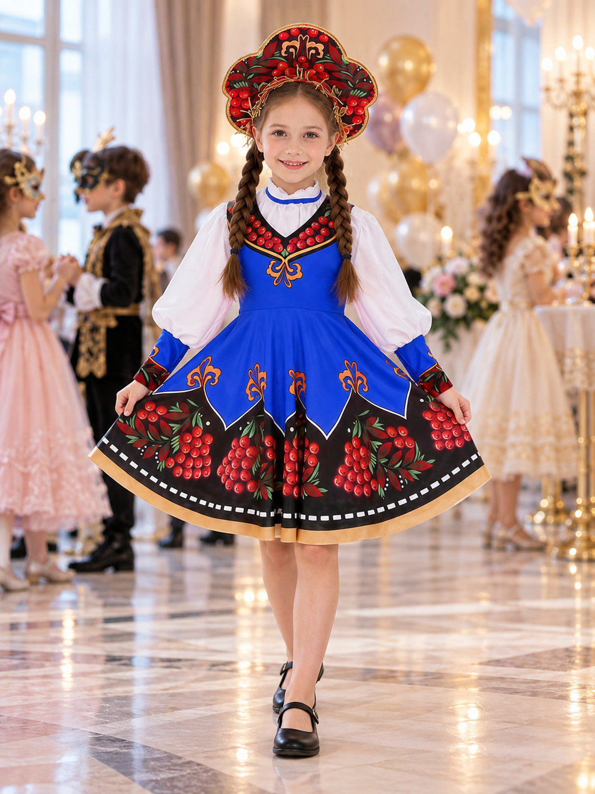 Kids' Stage Costume Sundress Russian Folk Style Blue