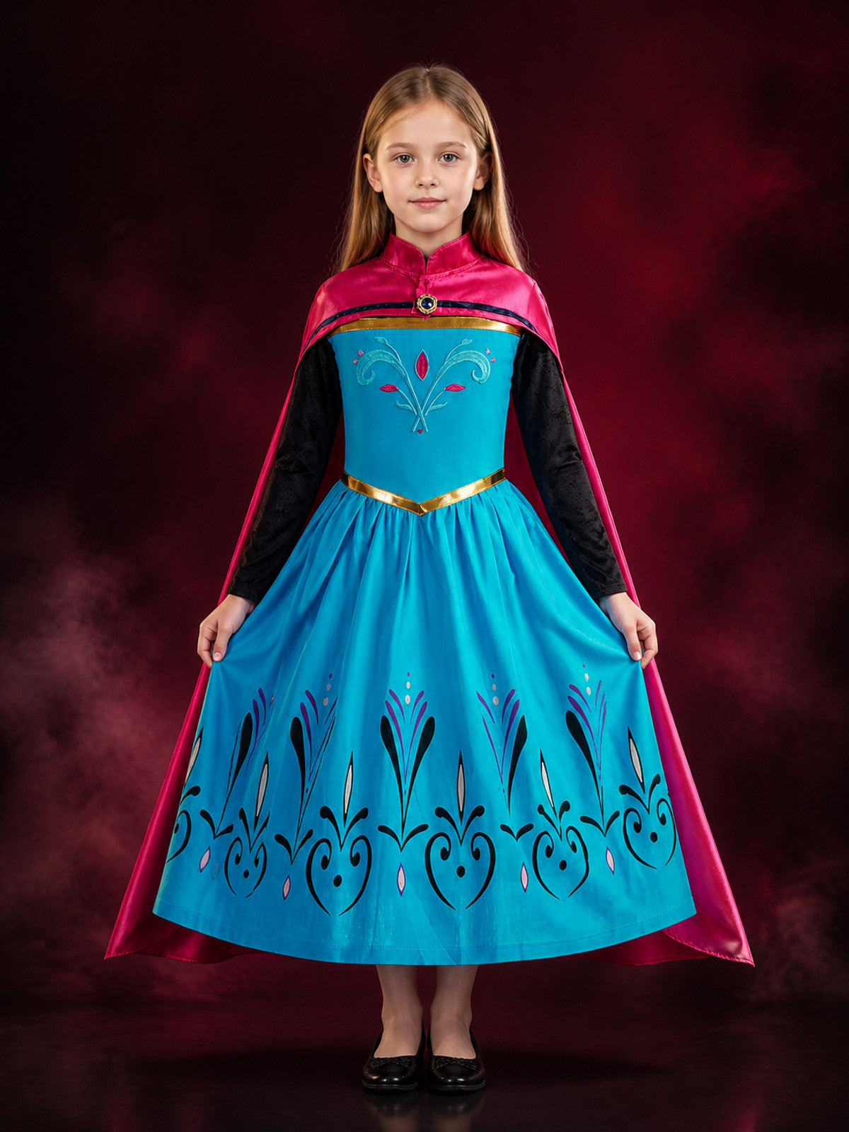 Girls' Snow Queen Princess Costume Dress With Detachable Cloak, Halloween