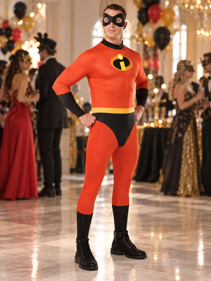 Adult Superhero Costume Red with Mask and Emblem