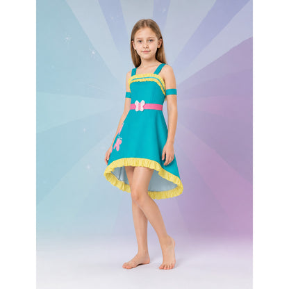 Turquoise cosplay dress with butterflies and ruffles