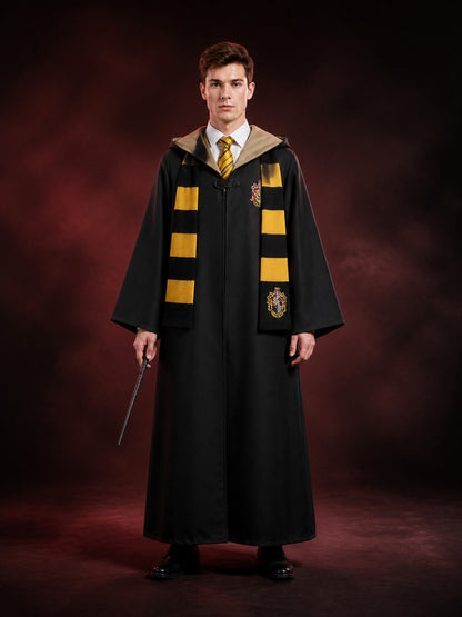 Hufflepuff Wizard Robe Costume Set with Hooded Cloak, Tie and Scarf main product view