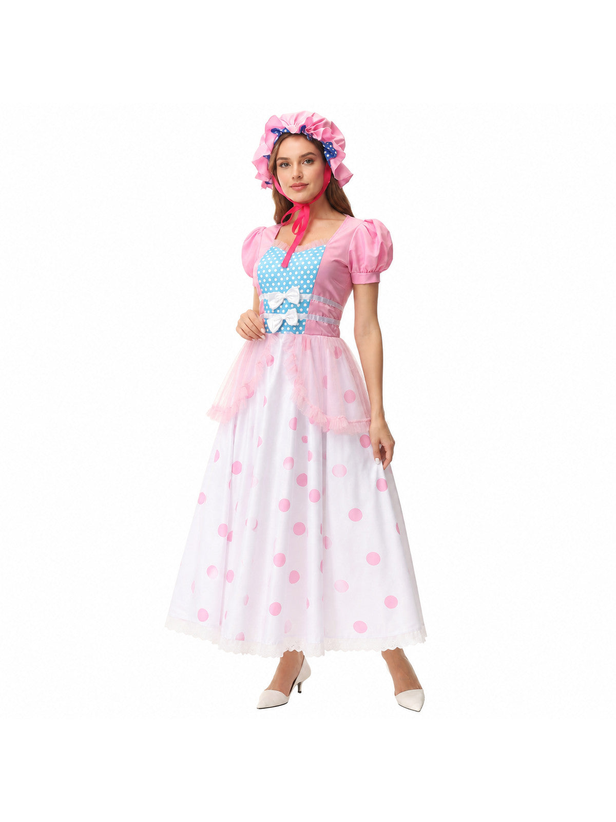 Polka-Dot Princess Dress with Lace Trim