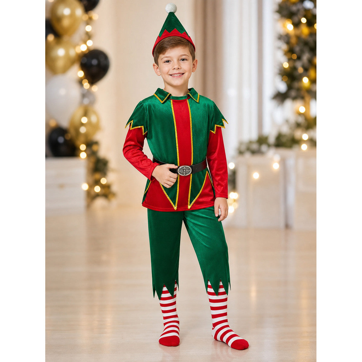Christmas Elf Costume with Hat and Belt lifestyle