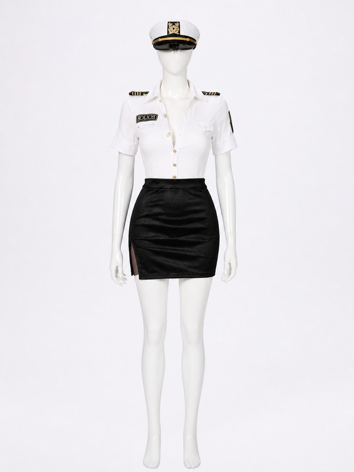 Women's Sexy Police Officer Halloween Costume Set with Skirt and Hat Costume Headwear detail