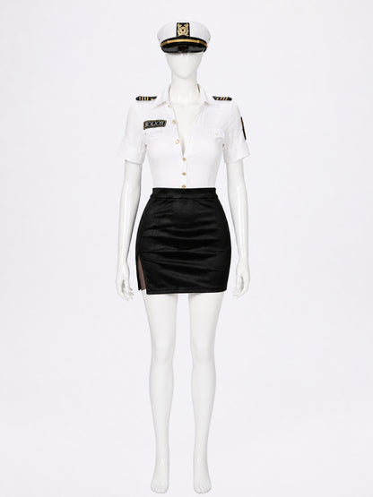 Women's Sexy Police Officer Halloween Costume Set with Skirt and Hat Costume Headwear detail