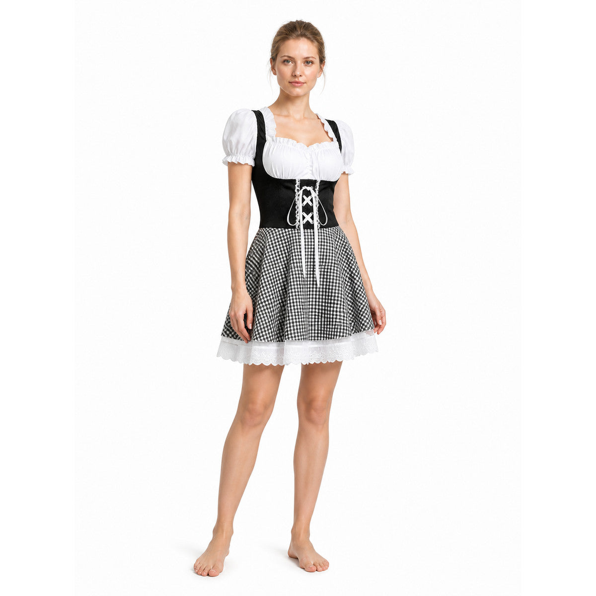 Folk-Style Costume Dress with Plaid Skirt Costume Dresses detail