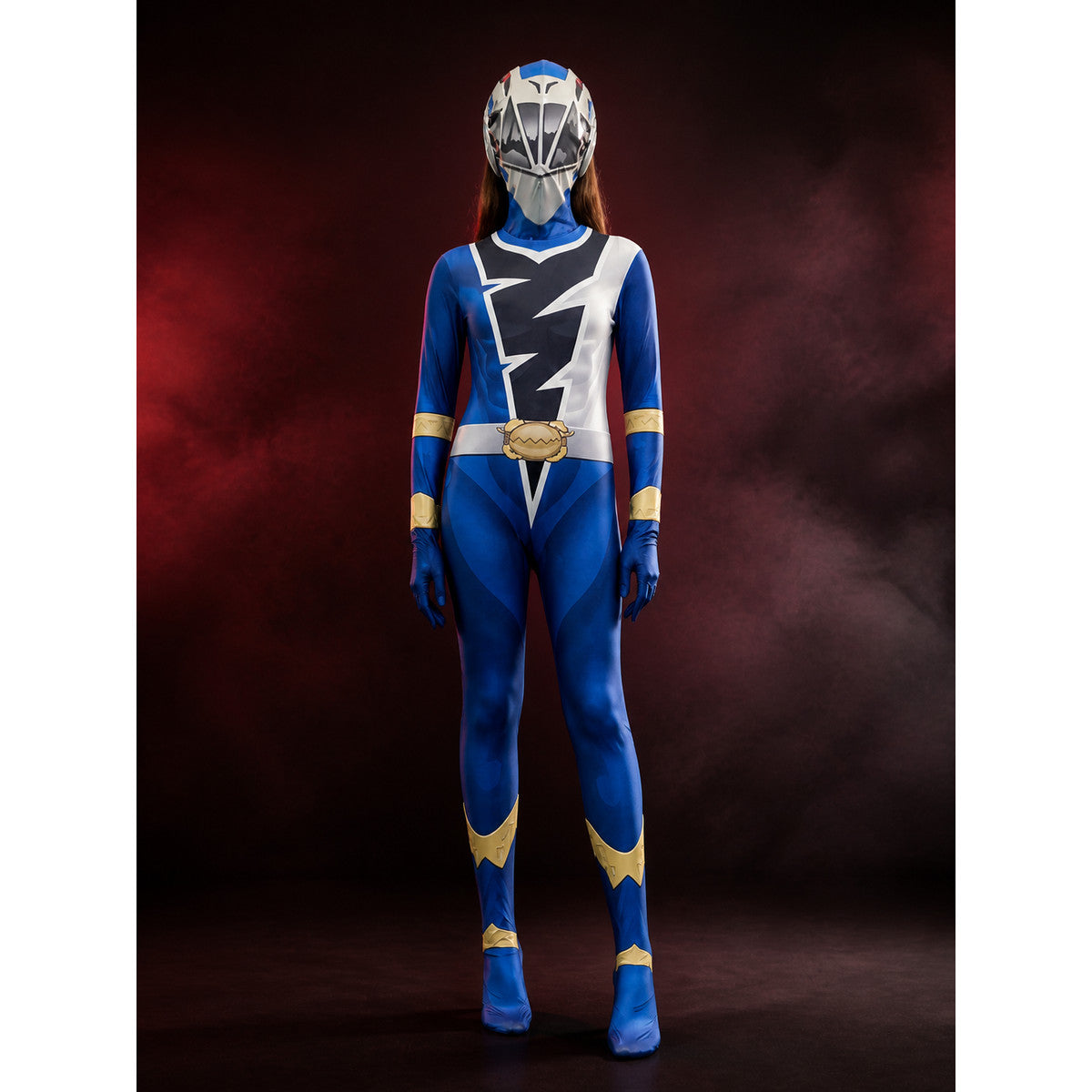 Blue Dragon Ranger Full Body Costume with Lightning Print, Hooded Jumpsuit main product view