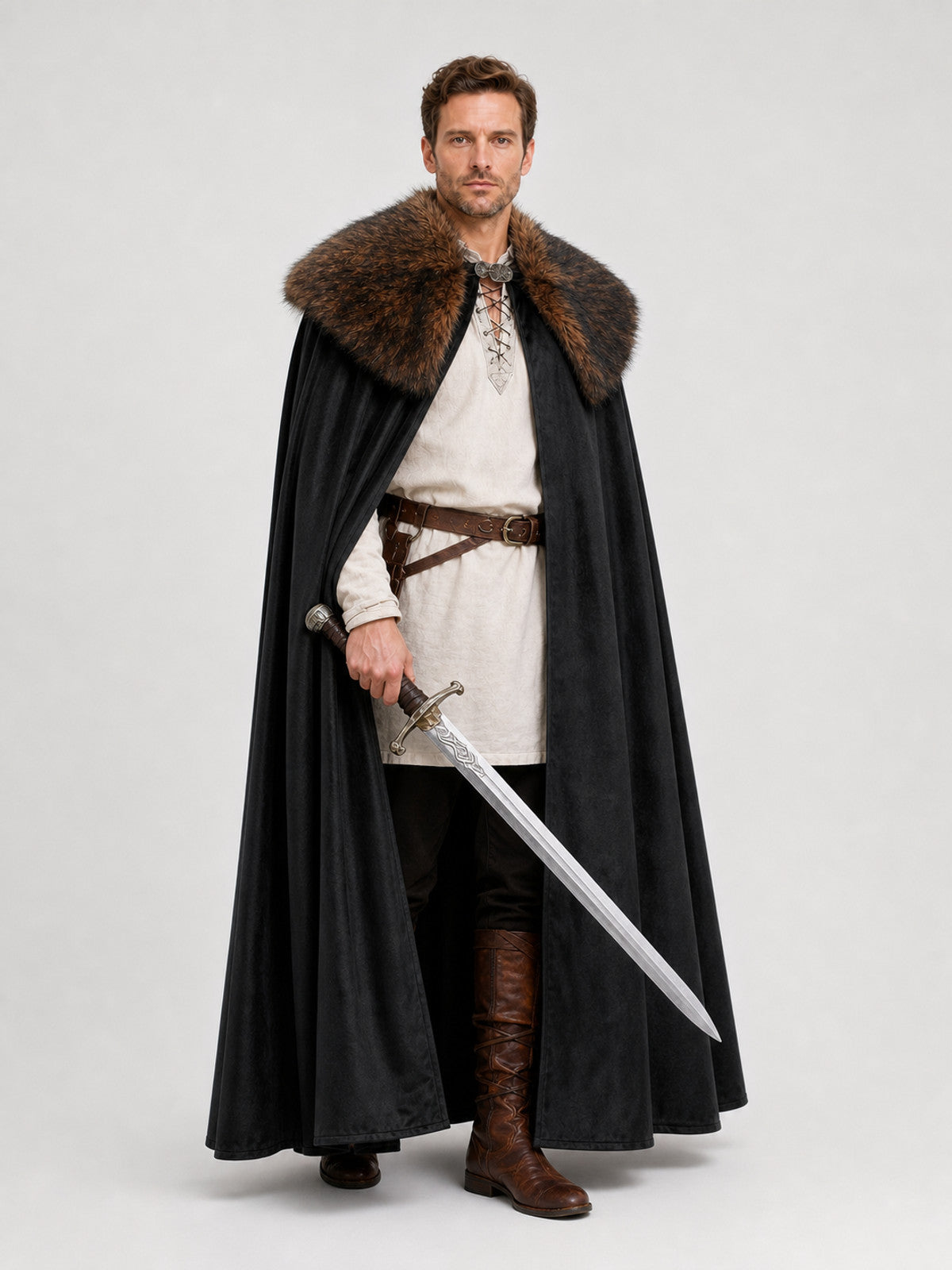Black Adult Cape with Brown Fur Collar
