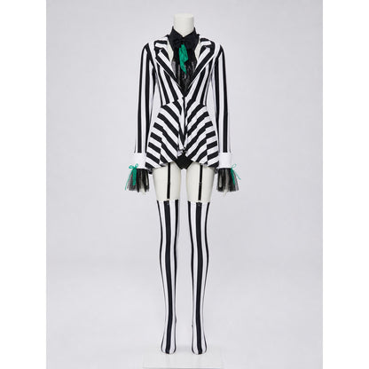 Circus Clown Costume with Black-and-White Stripes