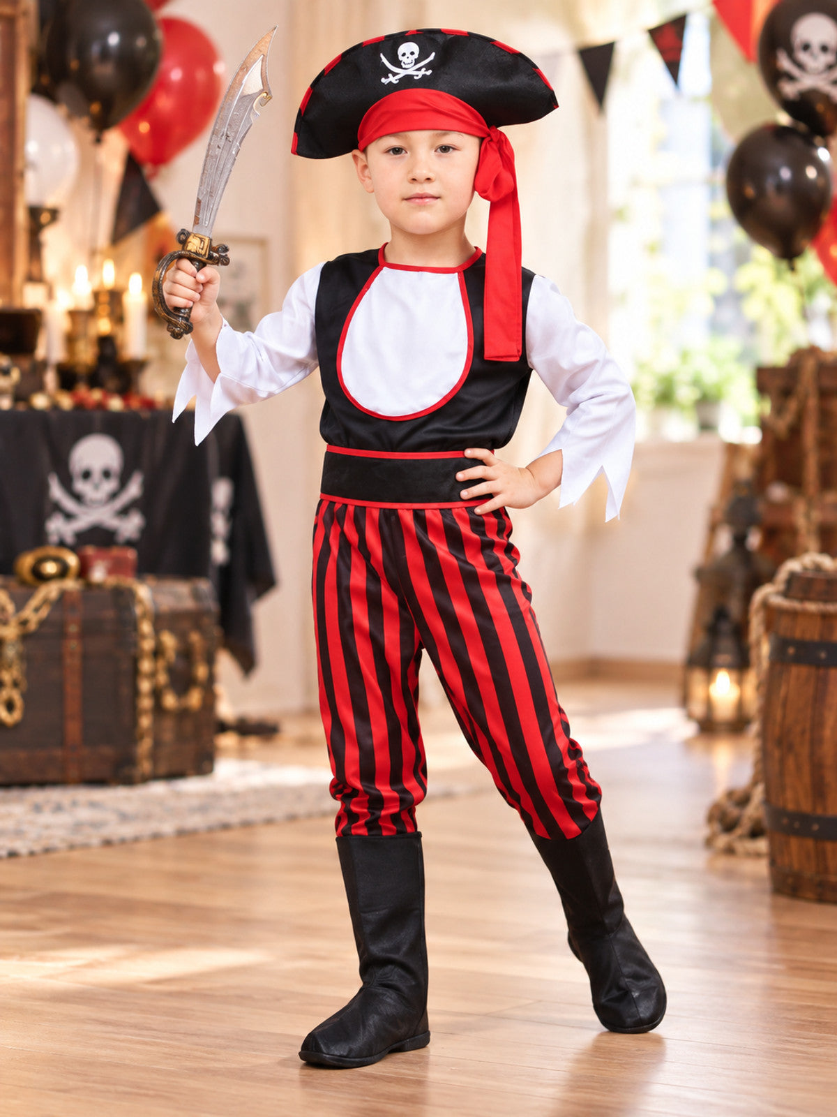 Kids' Pirate Costume with Black Hat and Vest