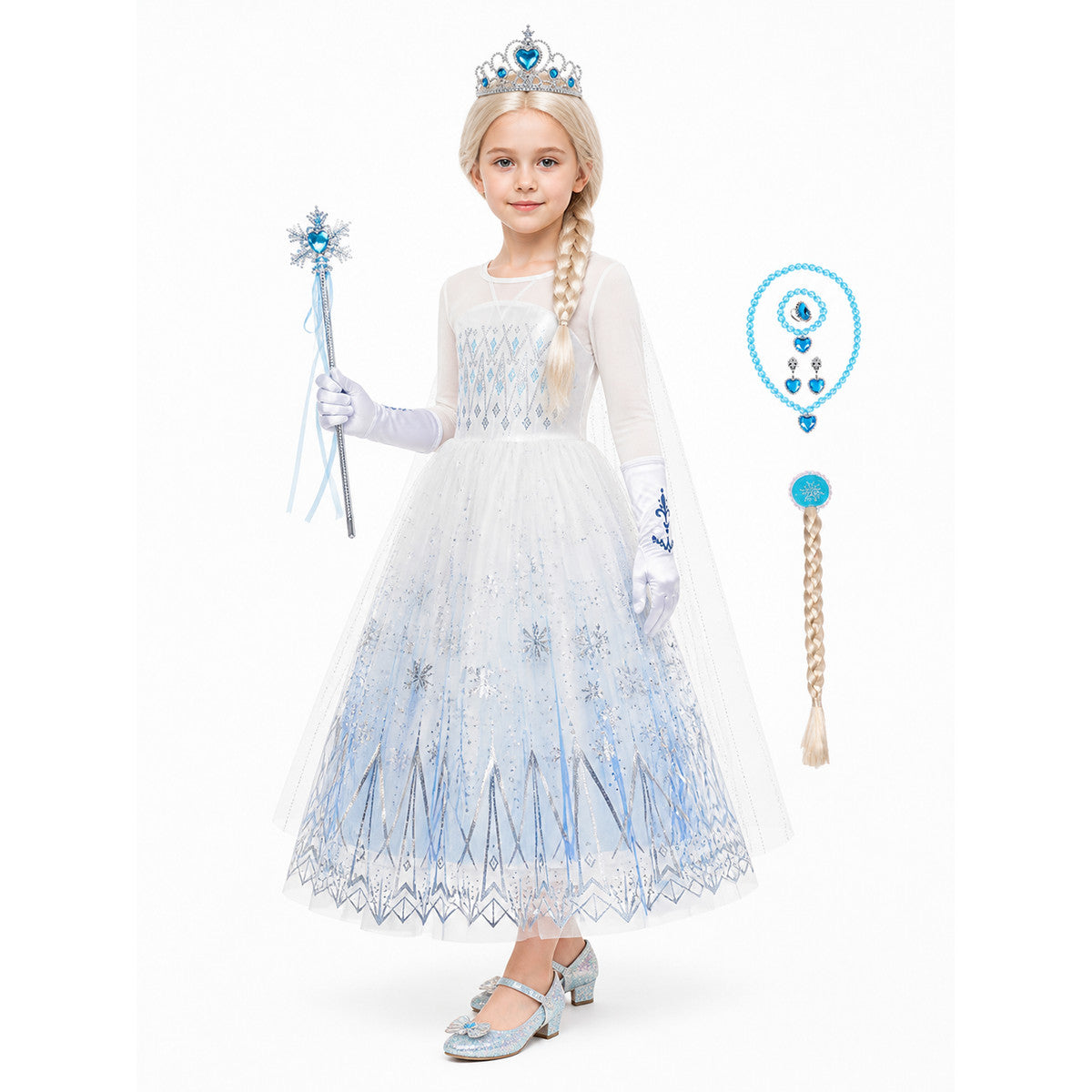 Snow Queen Costume with Dress, Crown, and Wand Costume Dresses detail