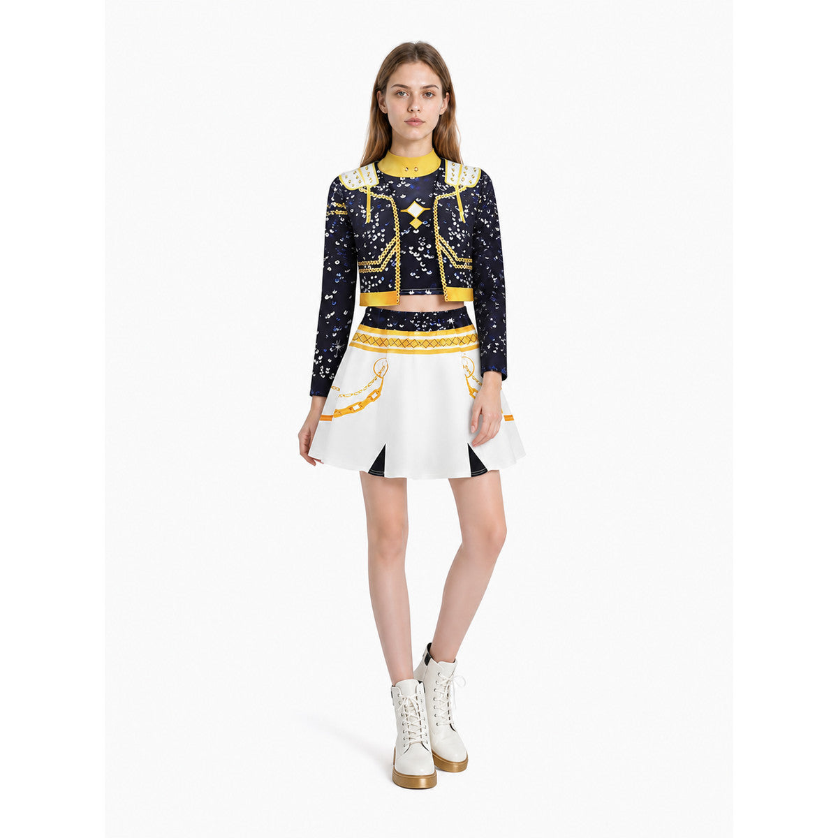Children's Dark Blue Stage Costume with Jacket and Skirt Costumes detail