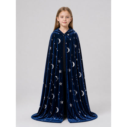 Long Hooded Halloween Cape with Stars and Moons Costume Capes detail