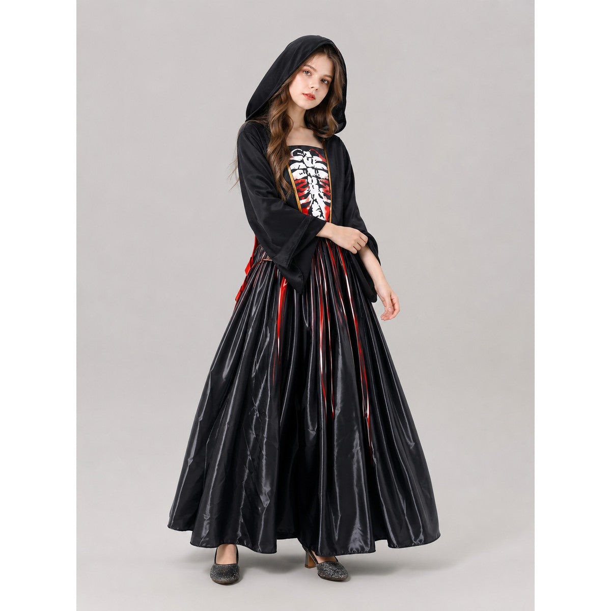 Hooded Cosplay Costume with Striped Skirt Costumes detail