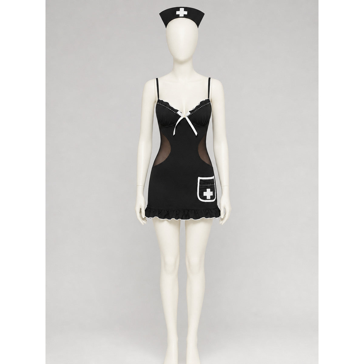 Nurse Costume with Mesh, Bow, and Ruffles