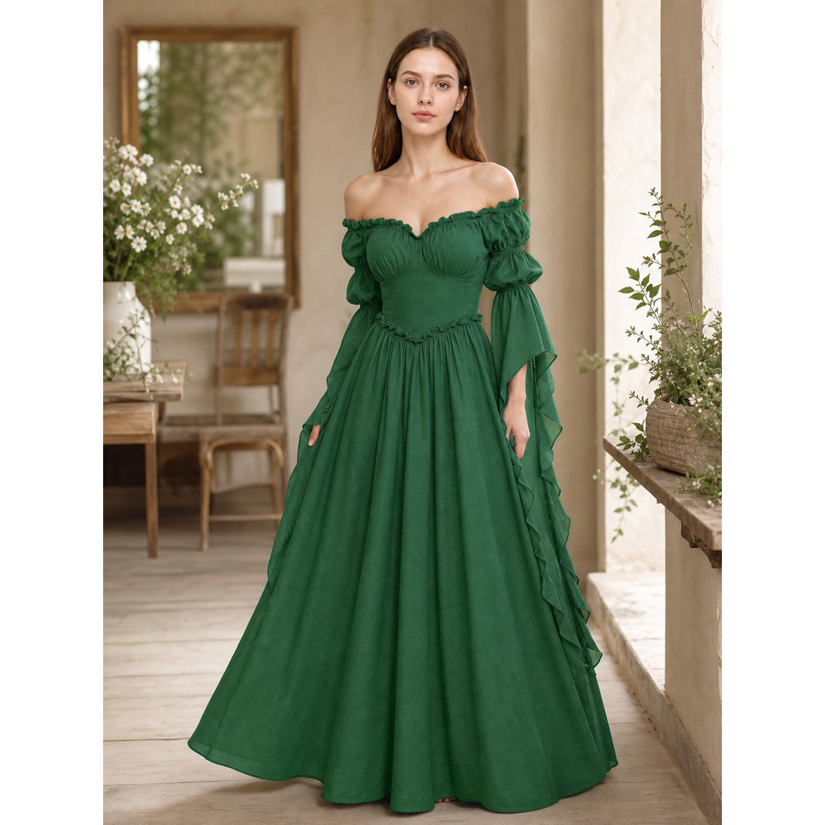 Green Vintage-Style Medieval Dress