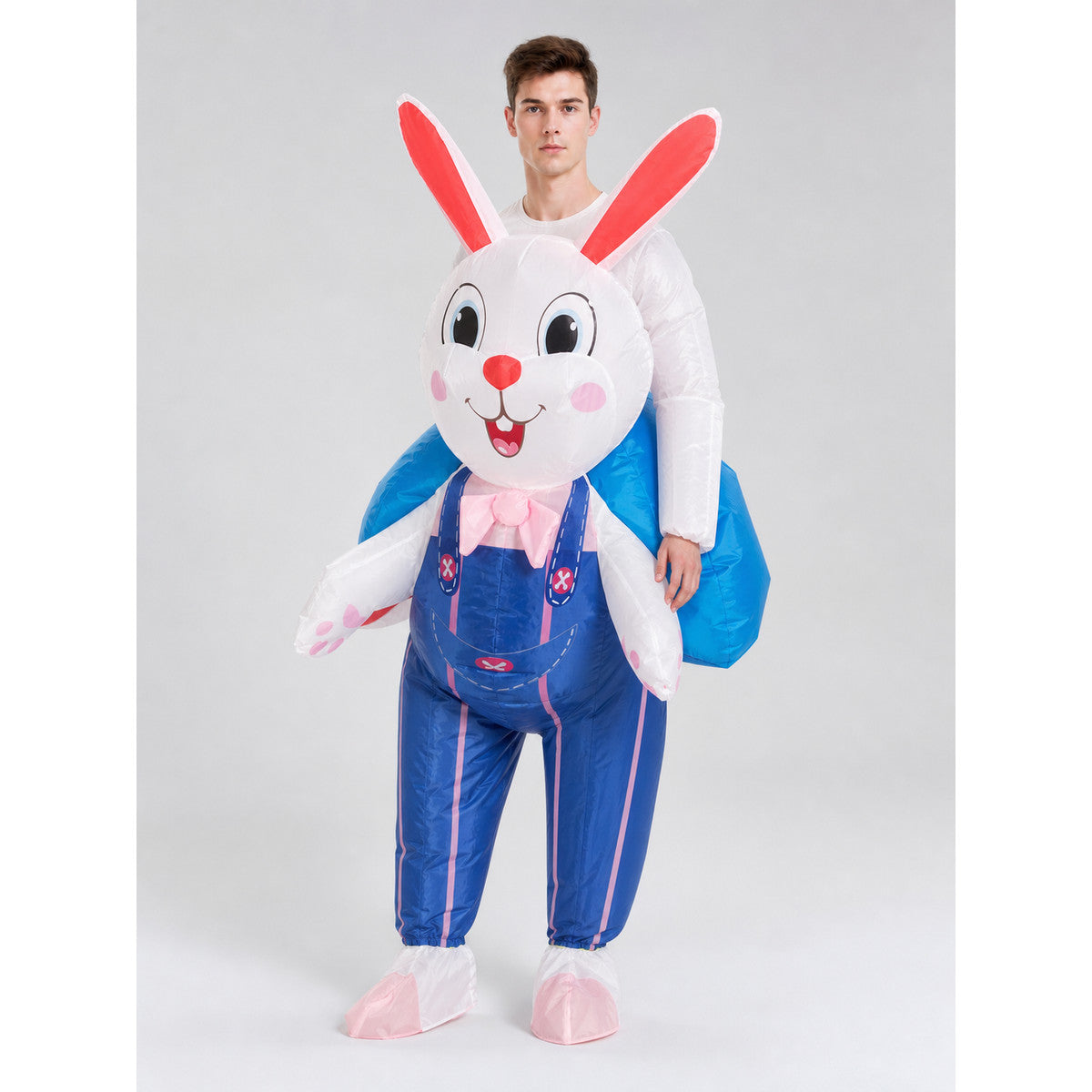 Inflatable Rabbit Costume with Blue Overalls lifestyle