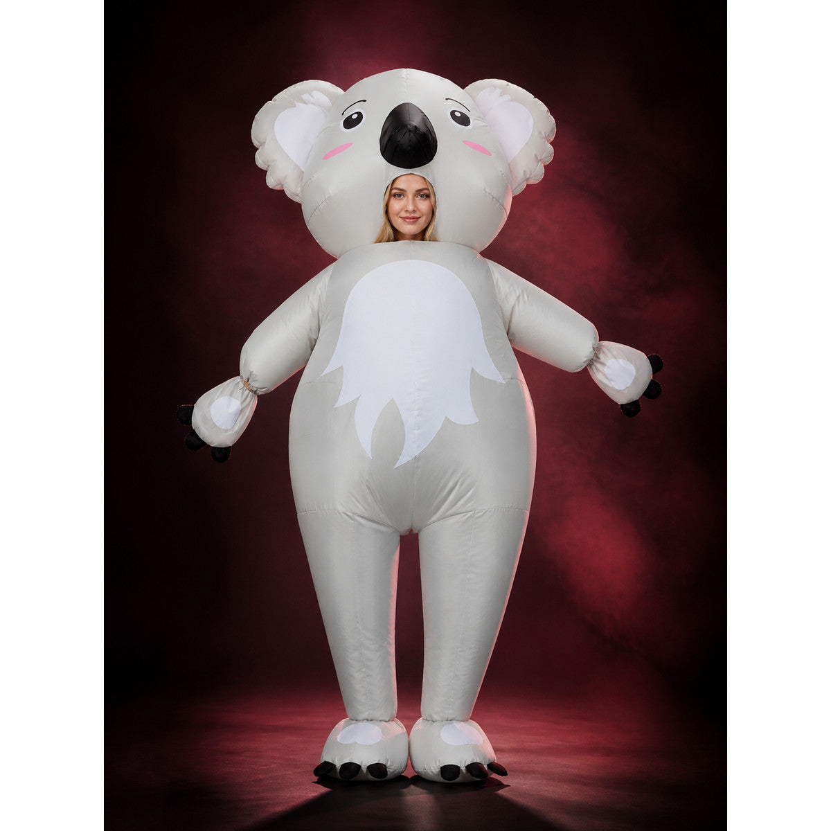 Kids Koala Costume, Gray Animal Onesie with White Belly and Black Paws main product view