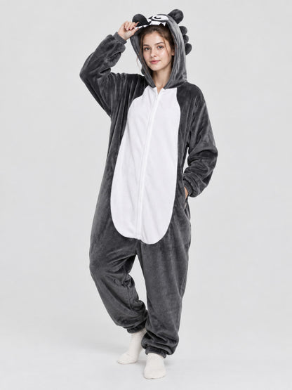 Fleece Pajama Jumpsuit with Animal Hood