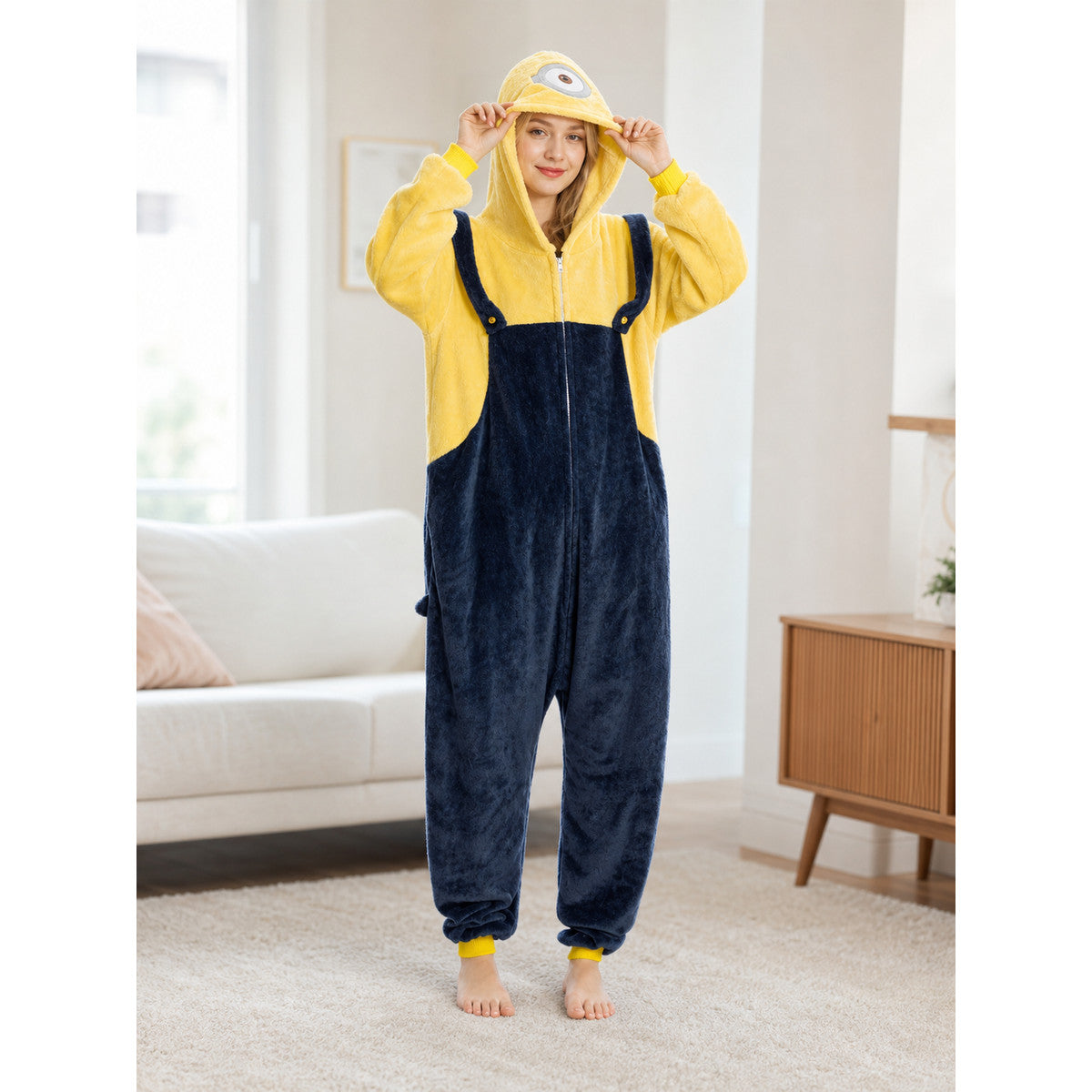 Plush hooded kigurumi jumpsuit with zipper lifestyle