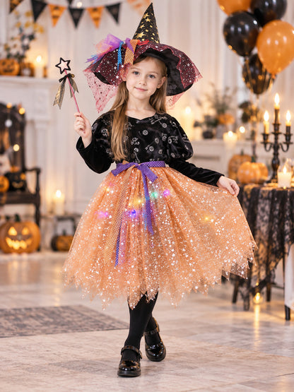Kids' Witch Halloween Costume with Hat and Wand
