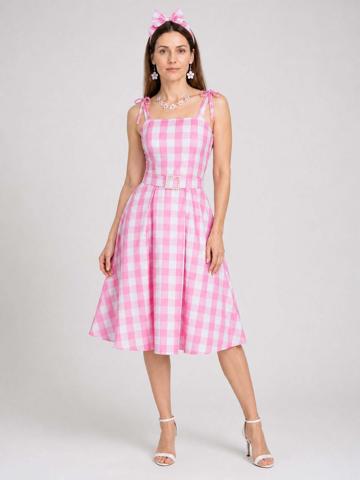 Barbie Pink-and-White Checkered Cosplay Dress Costume Dresses detail
