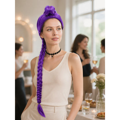 Purple Carnival Wig with Long Braid for Halloween lifestyle view