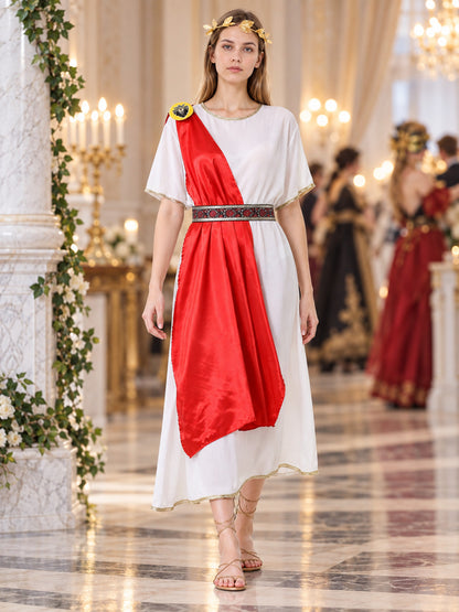 Greek-Style Tunic Dress with Red Draping lifestyle view