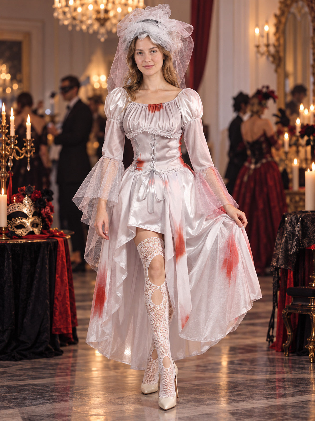 Vampire-Style Carnival Costume with Corset and Veil