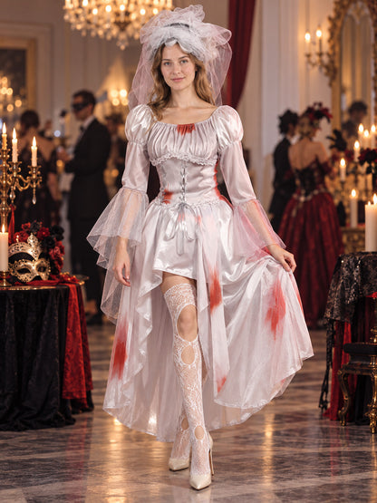 Vampire-Style Carnival Costume with Corset and Veil