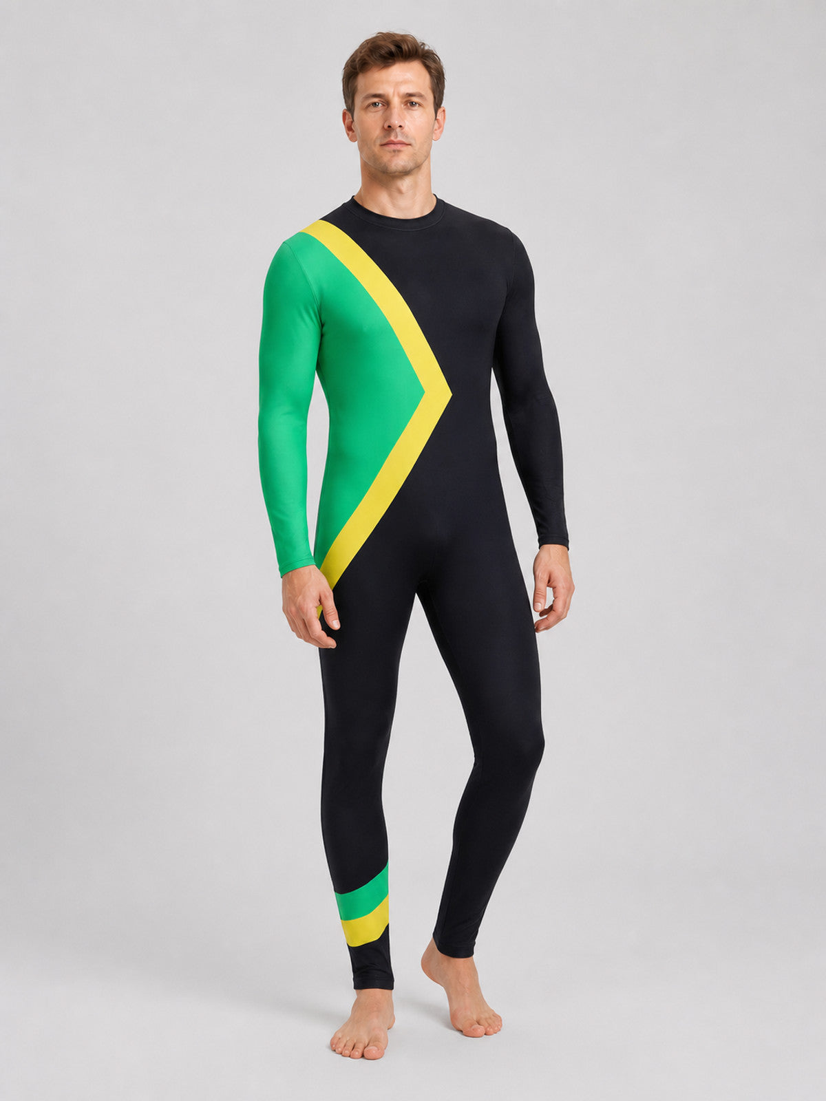 Cosplay Bobsled Team Jumpsuit, Green and Yellow Costumes detail