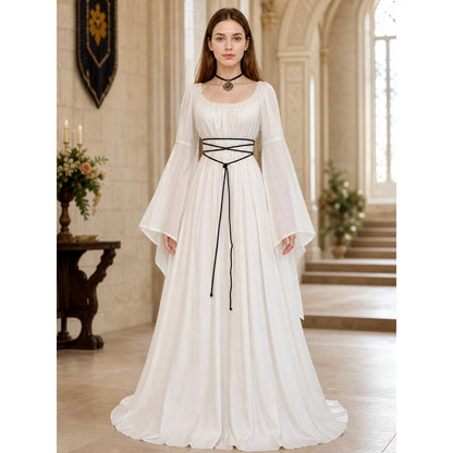 White Long Dress with Black Lacing