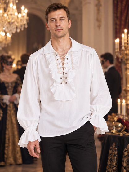 White shirt with puffy sleeves, collar, and lacing