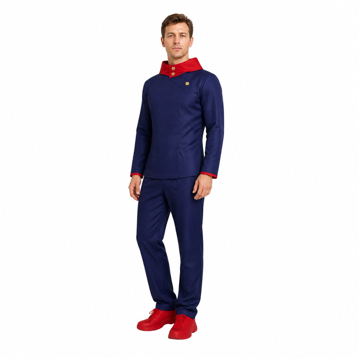 Cosplay: Uniform with a Red Collar and Gold Buttons Costumes detail