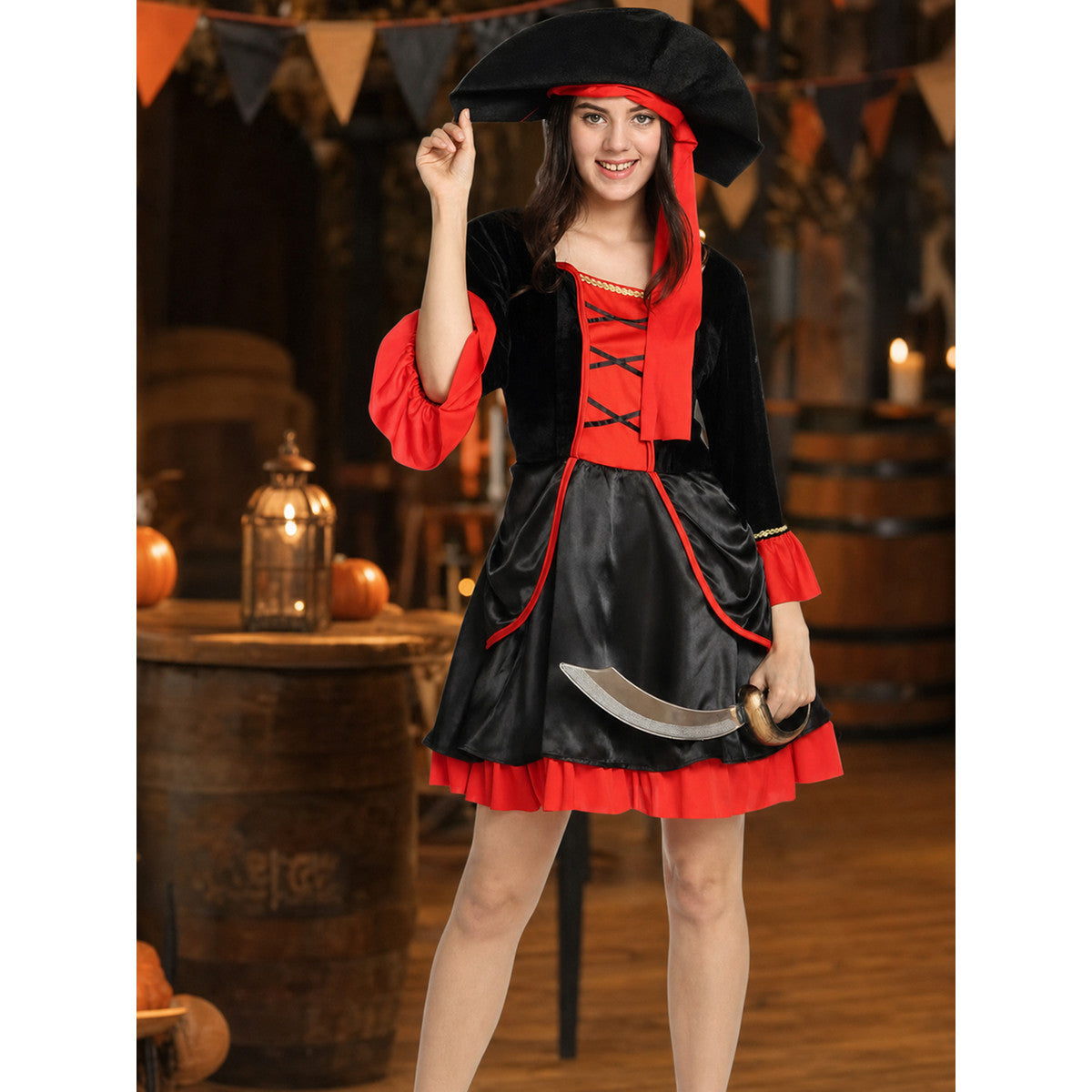 Pirate costume with dress and hat for Halloween lifestyle view