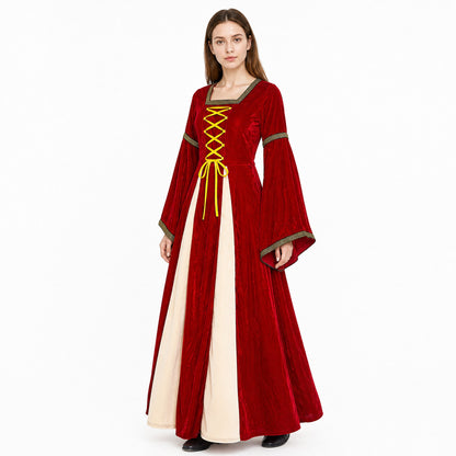 Medieval Dress with Wide Sleeves and Gold Trim