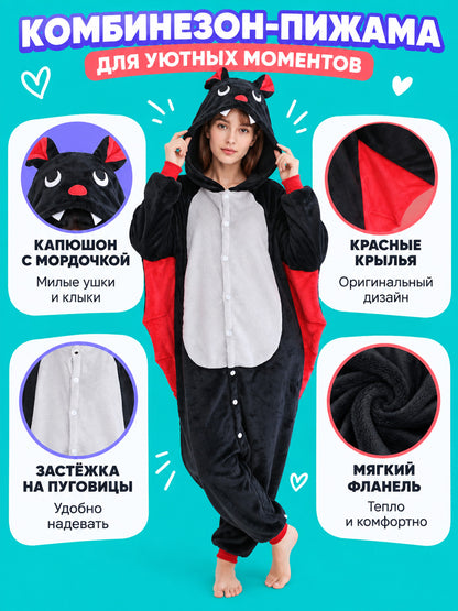 Black Hooded Pajama Onesie with Ears and Fangs lifestyle view